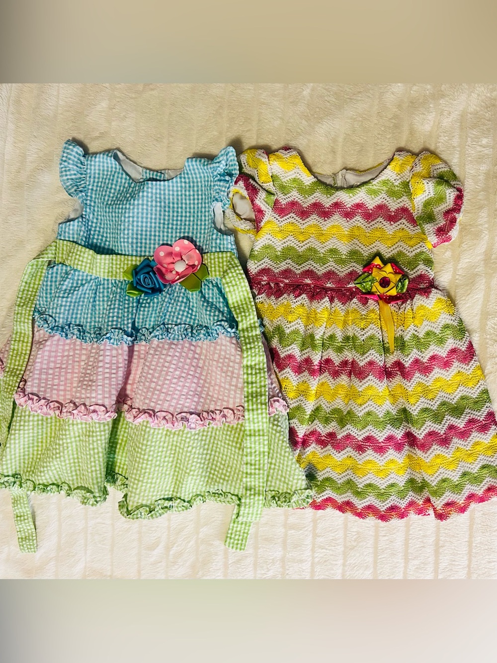 Rare Editions Girls’ Dress Bundle Multicolor Seer Sucker & Crochet Chevron